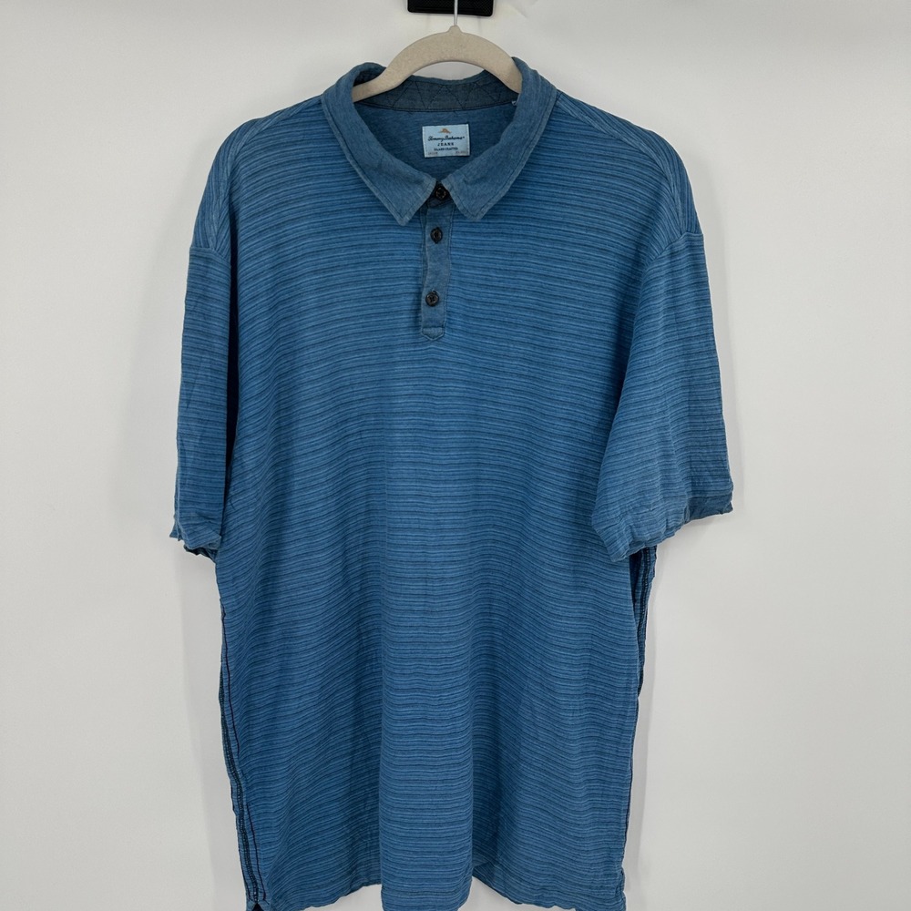 Tommy Bahama Jeans Mens Blue‎ Striped Short Sleeve Polo Shirt XL
